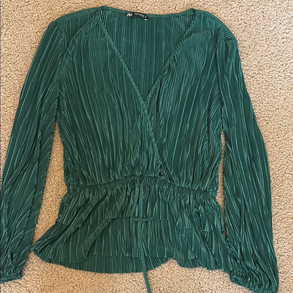 Zara Green Pleated Women's Top